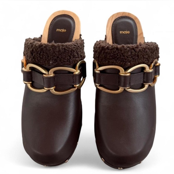 Maje Dark Brown Clogs with Gold Detailing - Picture 1 of 7